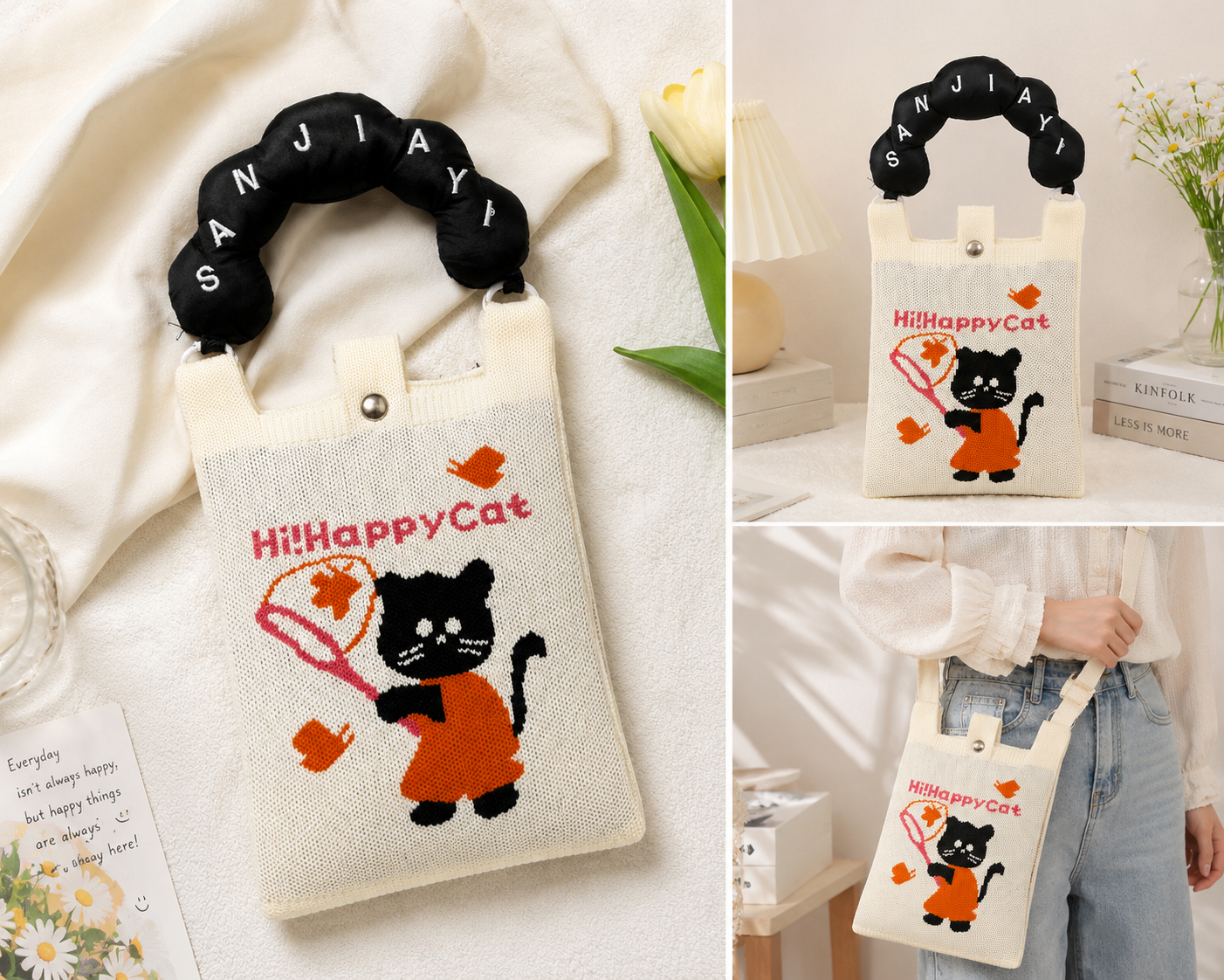Korean Puffy Handle Knit Sling Bag