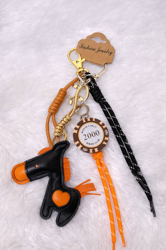 Premium Horse Bag Charm โ Statement Leather Keychain with Tassel & Charm ๐งก