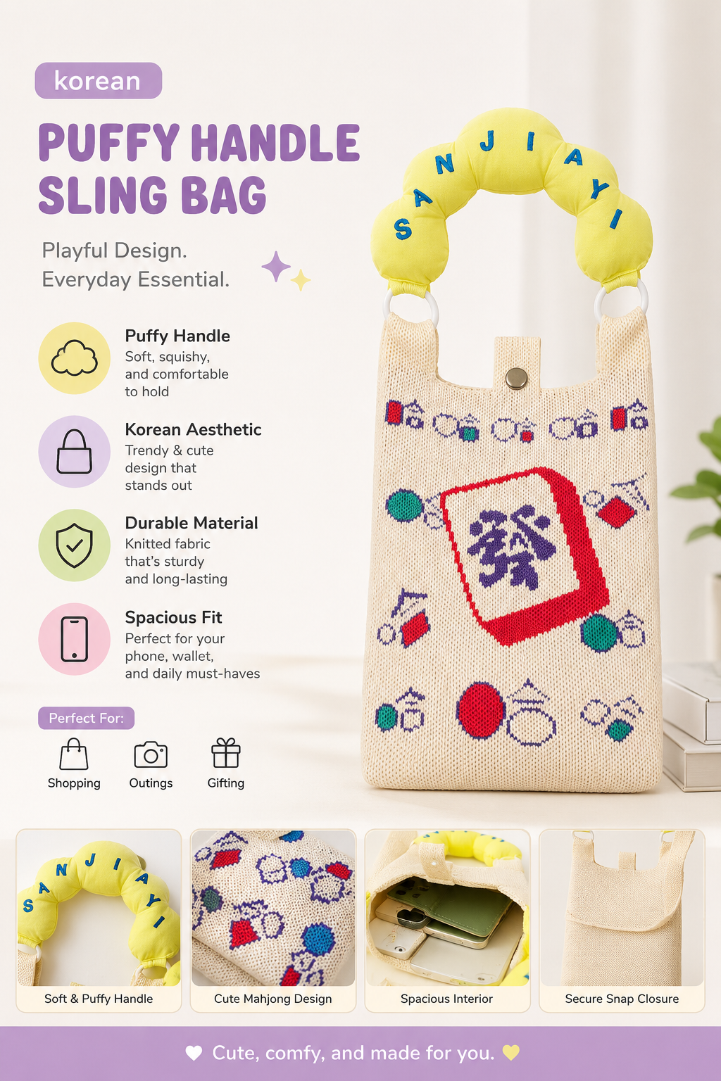 Korean Puffy Handle Knit Sling Bag