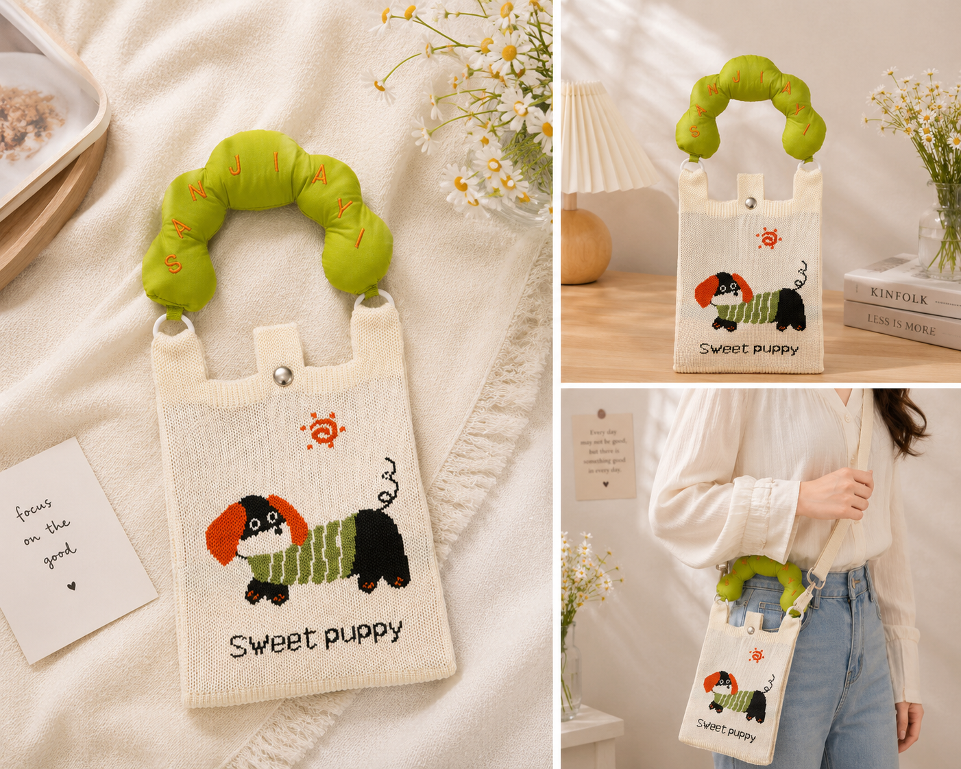 Korean Puffy Handle Knit Sling Bag