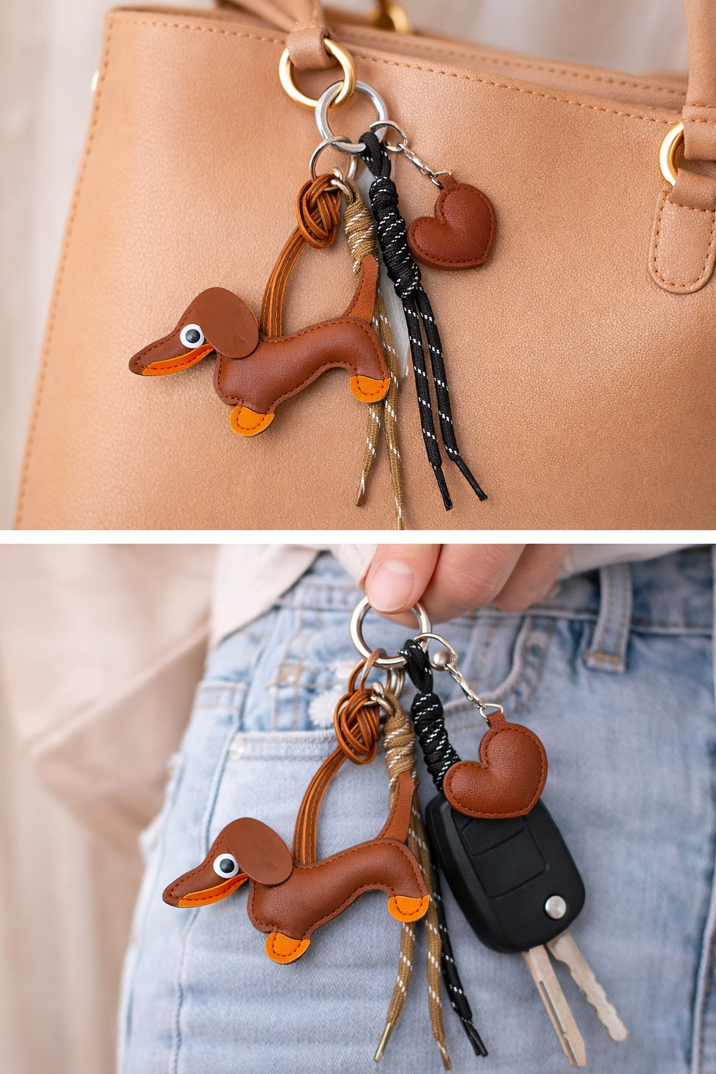 Premium Leather Dachshund Bag Charm – Aesthetic Keychain & Bag Accessory 🤎