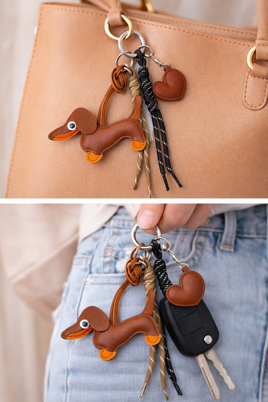 Premium Leather Dachshund Bag Charm – Aesthetic Keychain & Bag Accessory 🤎