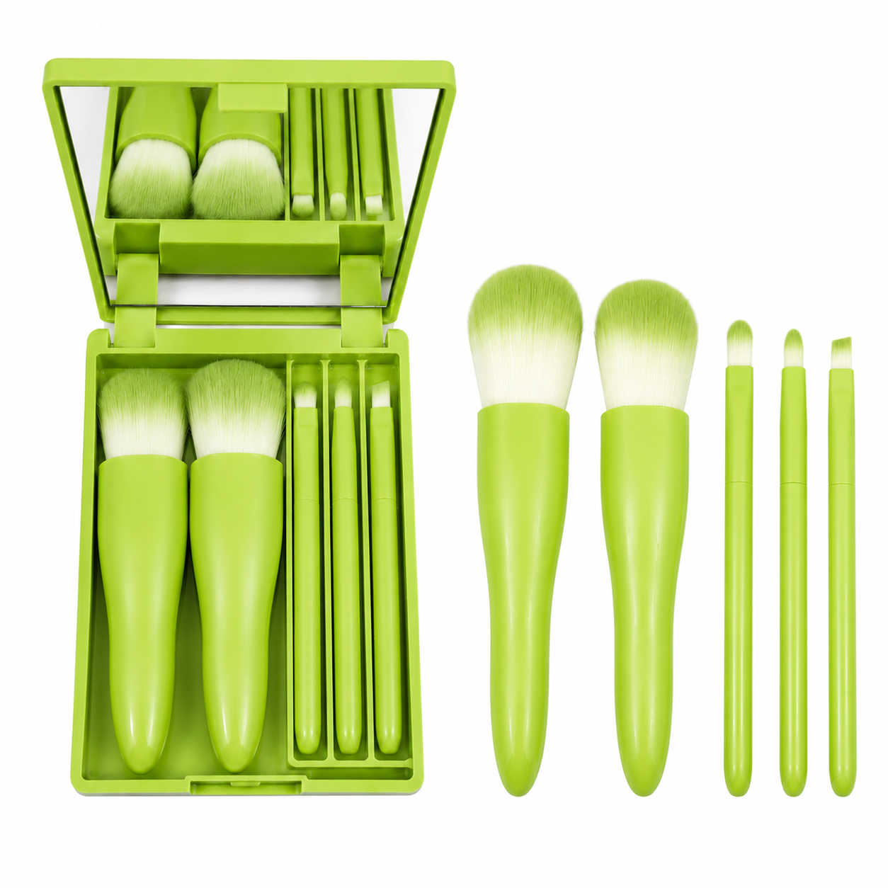 Mini Travel Makeup Brush Set with Mirror | 5-Piece Portable Brush Kit