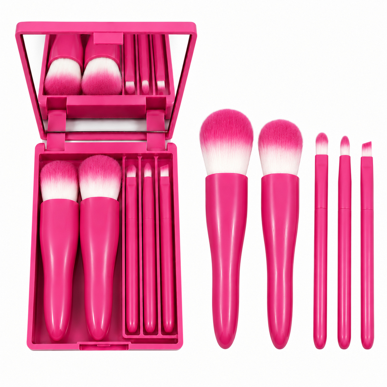 Mini Travel Makeup Brush Set with Mirror | 5-Piece Portable Brush Kit