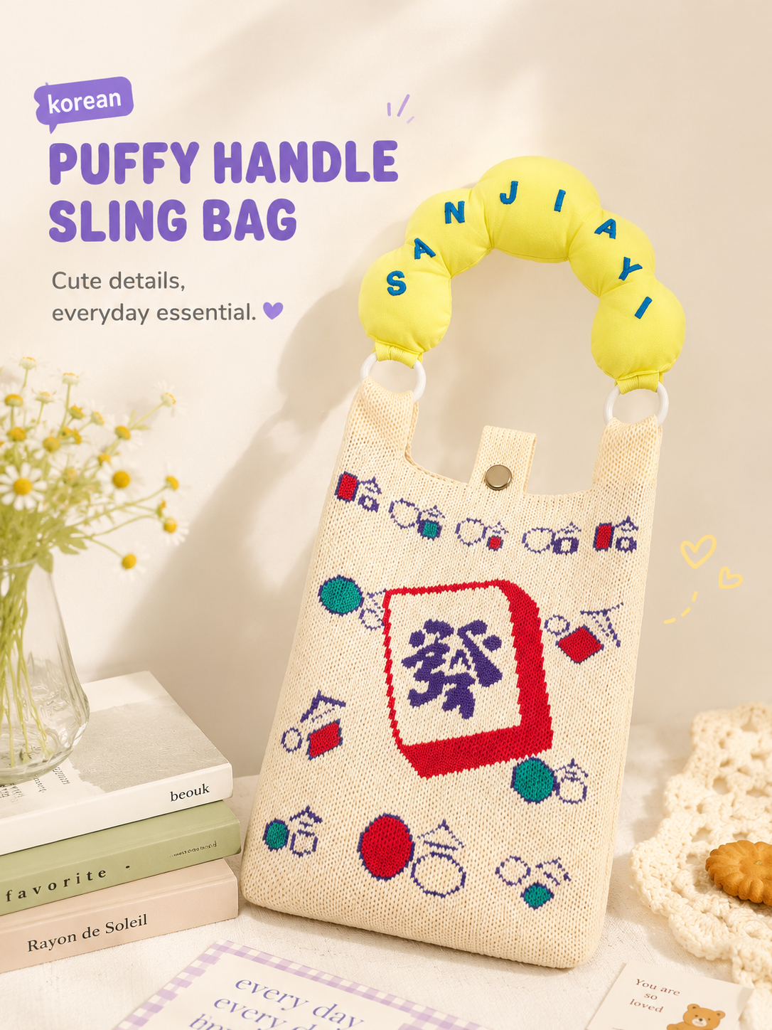 Korean Puffy Handle Knit Sling Bag