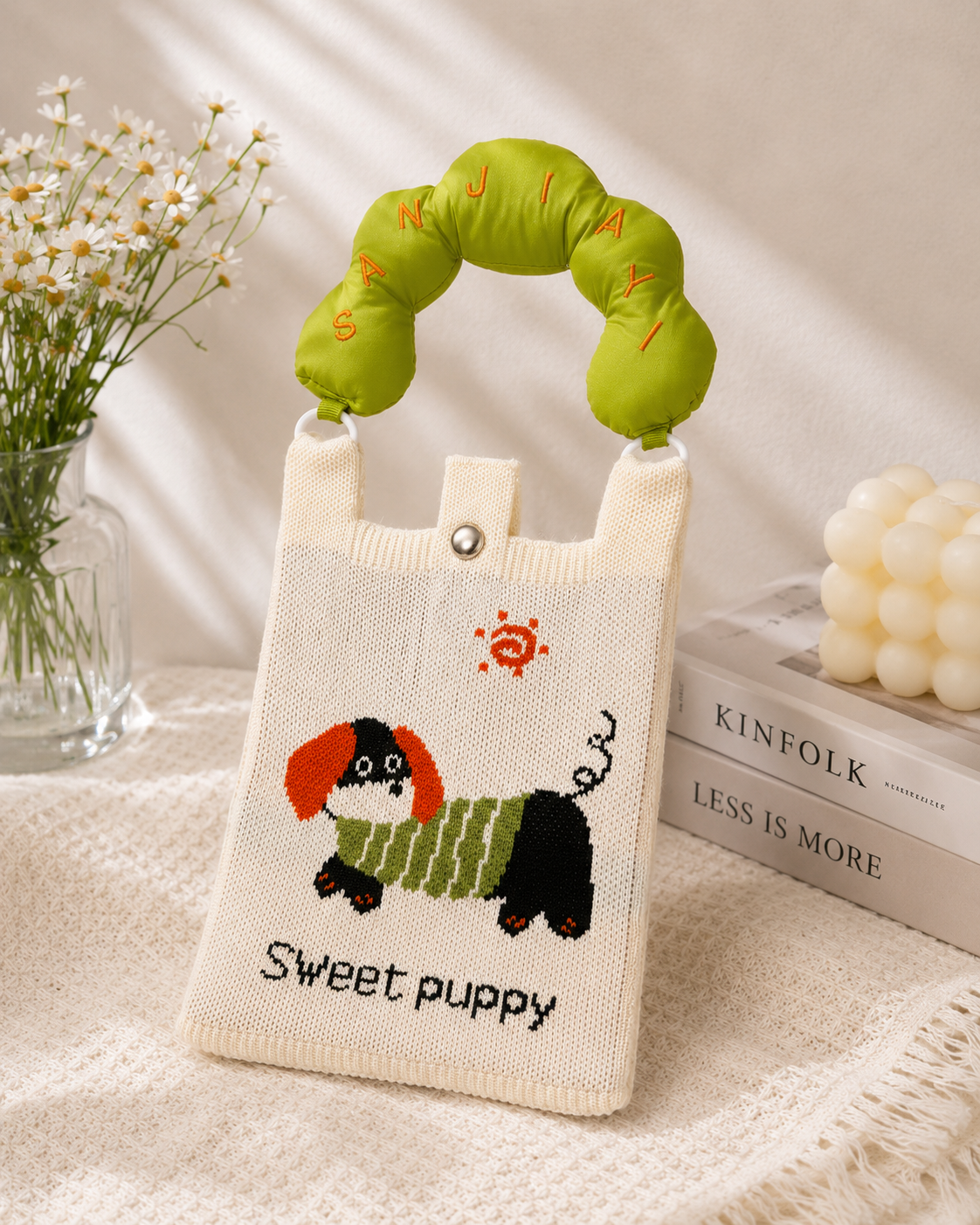 Korean Puffy Handle Knit Sling Bag