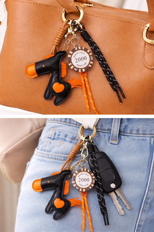 Premium Horse Bag Charm – Statement Leather Keychain with Tassel & Charm 🧡