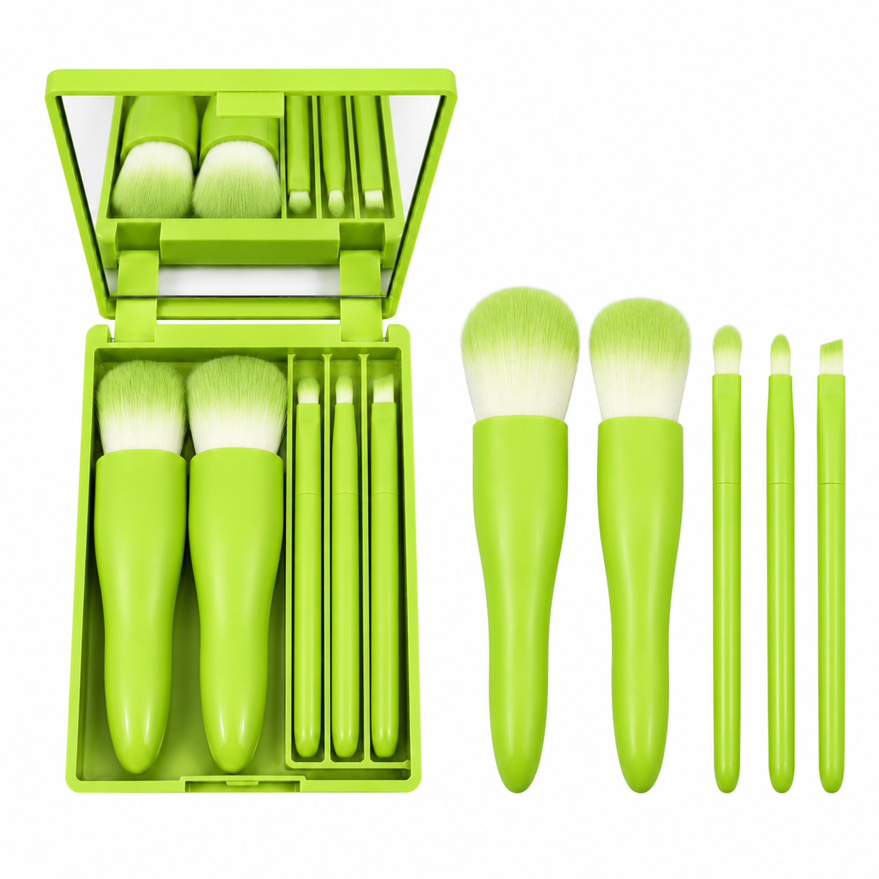 Mini Travel Makeup Brush Set with Mirror | 5-Piece Portable Brush Kit