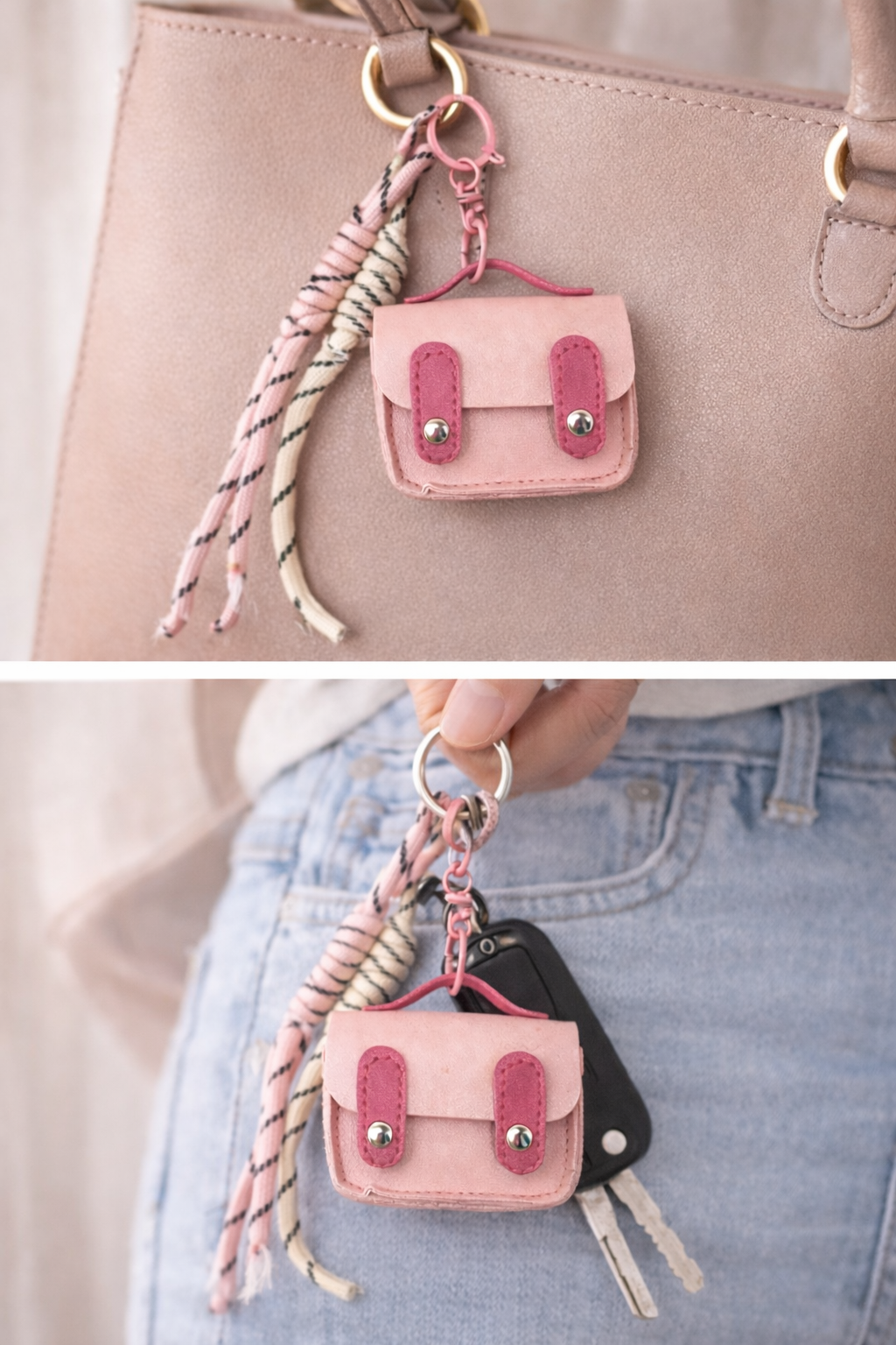 Mini Pouch Bag Charm – Cute Aesthetic Keychain with Tassel 💗