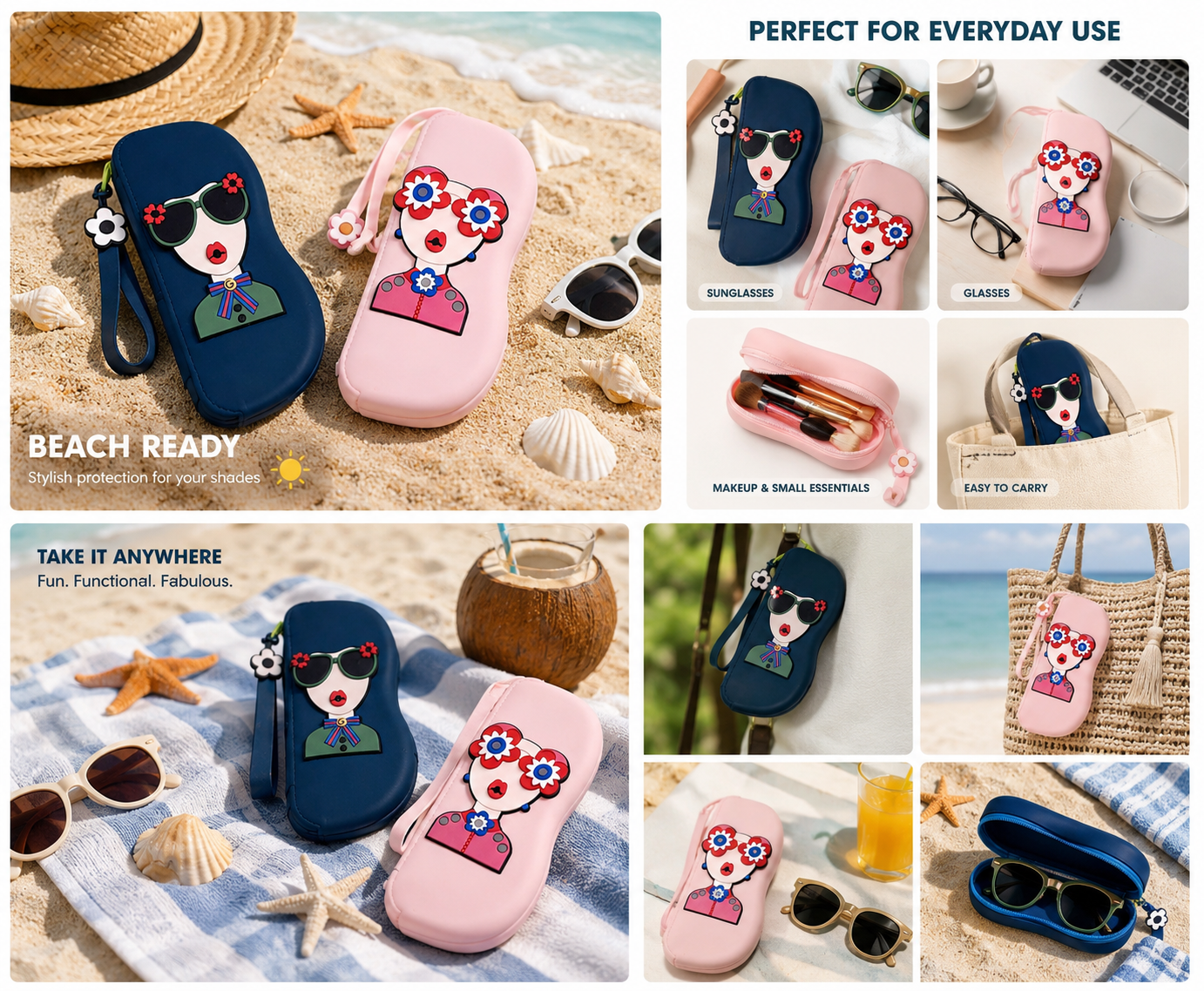 Coastal Chic quirky Sunglasses case – Travel Friendly Protective Eyewear Holder