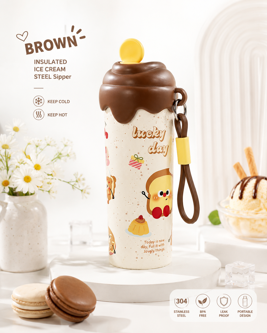 Kawaii Pinteresty Pastel Ice Cream Stainless Steel Bottle