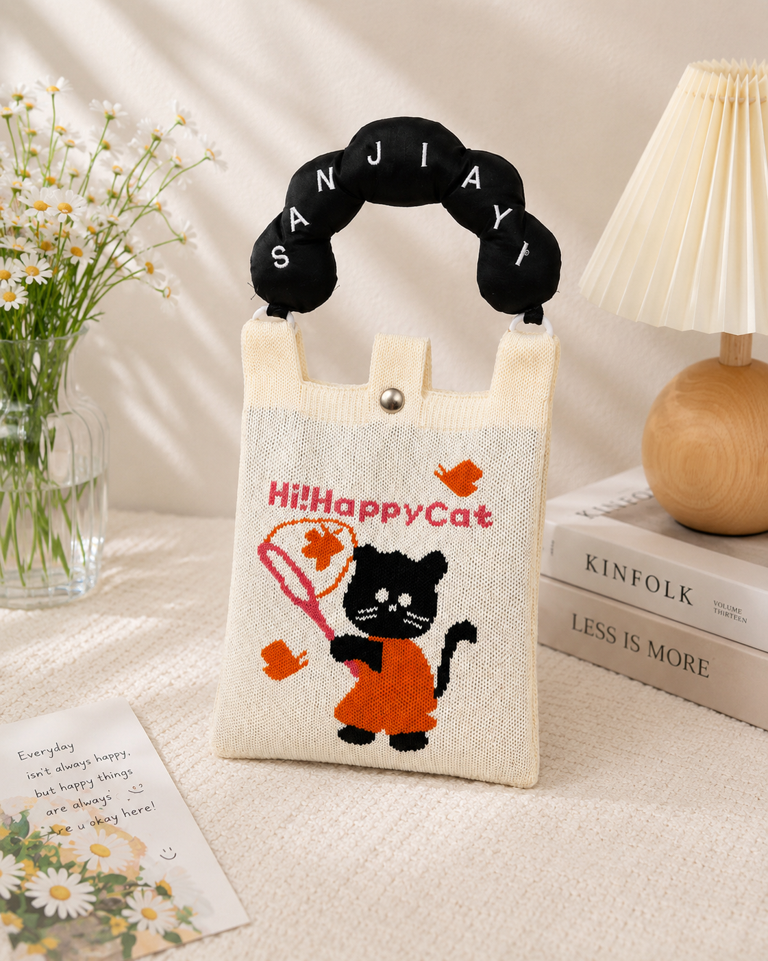 Korean Puffy Handle Knit Sling Bag