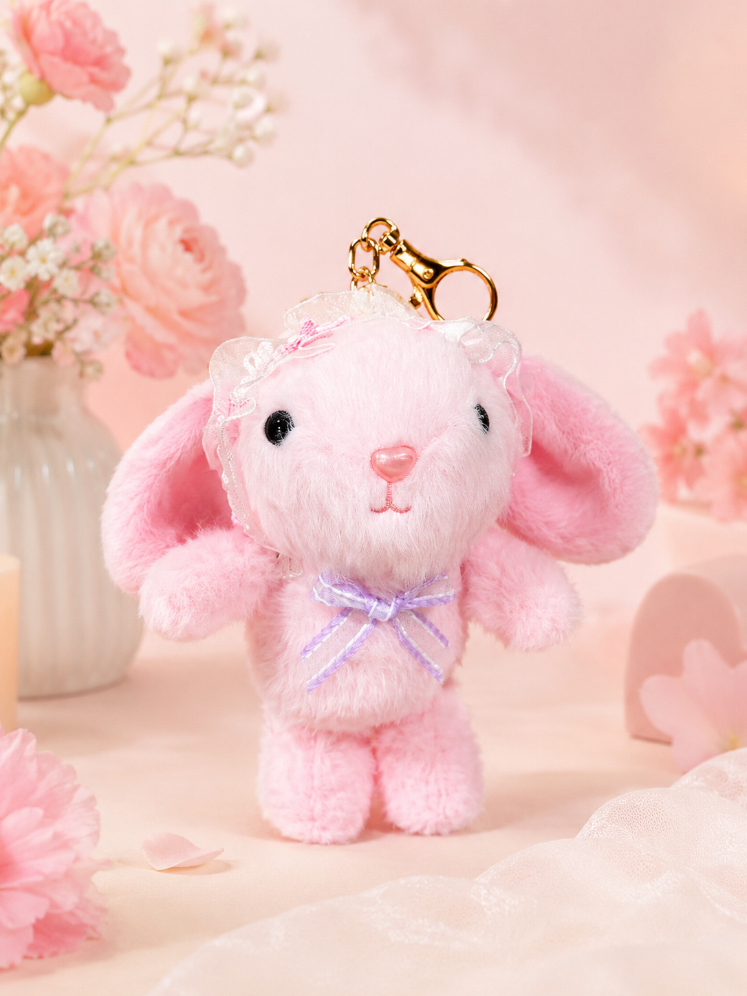 Kawaii Pink Bunny Plush Bag Charm Keychain | Cute Soft Plush Purse Accessory